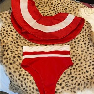 Ruffle one shoulder high waisted bikini